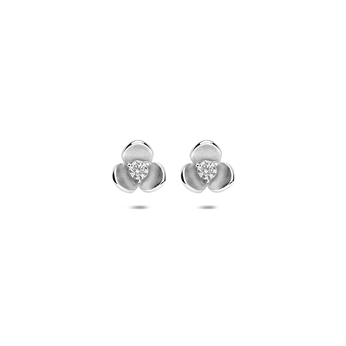 oorknoppen bloem zirkonia poli/mat 7 mm zilver gerhodineerd