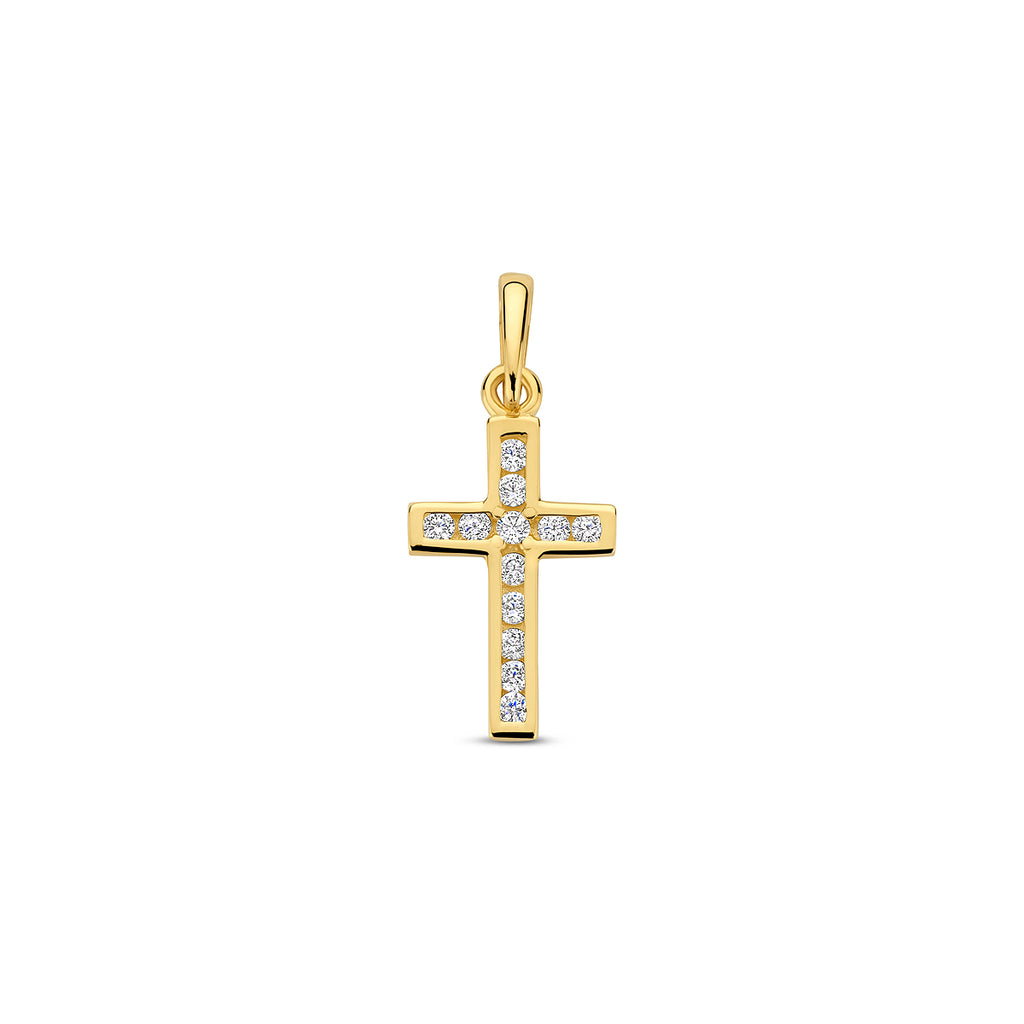 Anhänger Kreuz und Zirkonia 14K Gelbgold