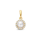 Anhänger Perle und Zirkonia 13 mm 14K Gelbgold