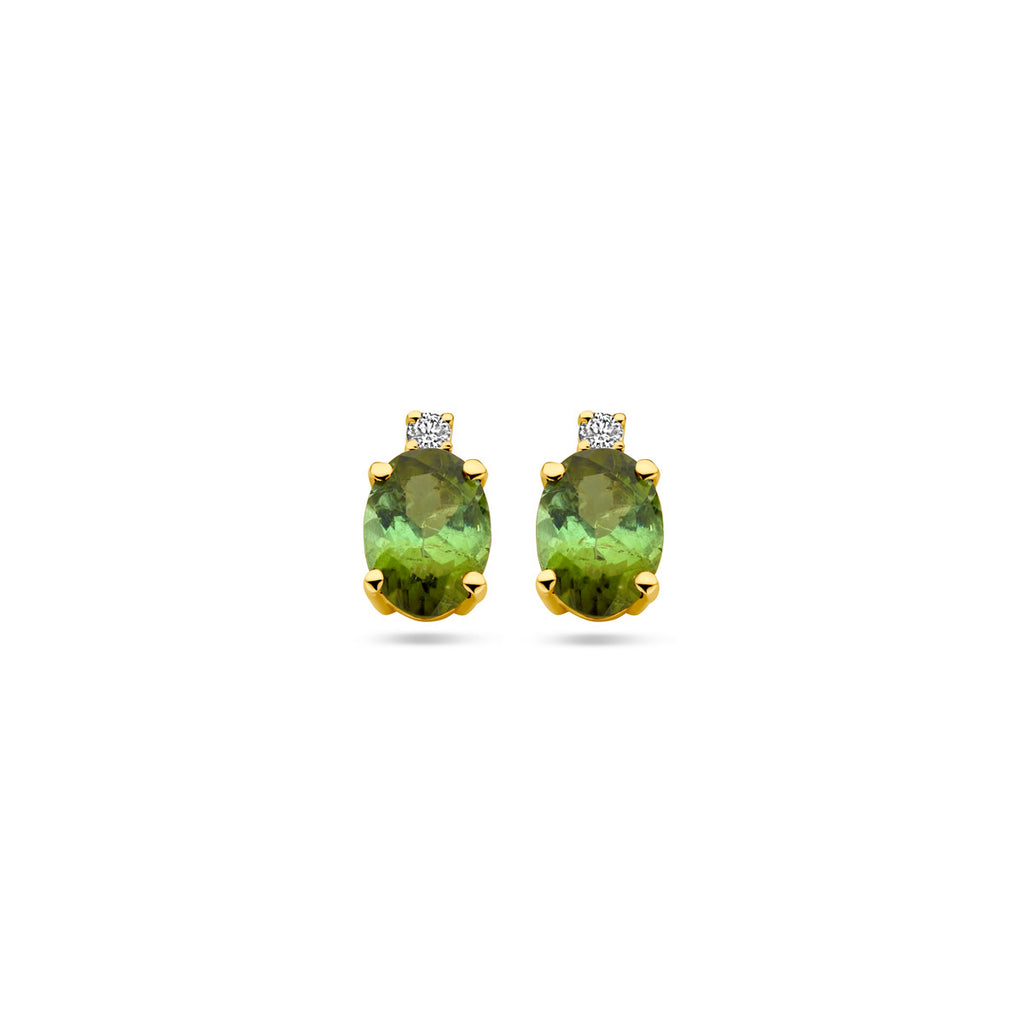 oorknoppen toermalijn en diamant 0.04ct (2x 0.02ct) h si 14K geelgoud - ovaal
