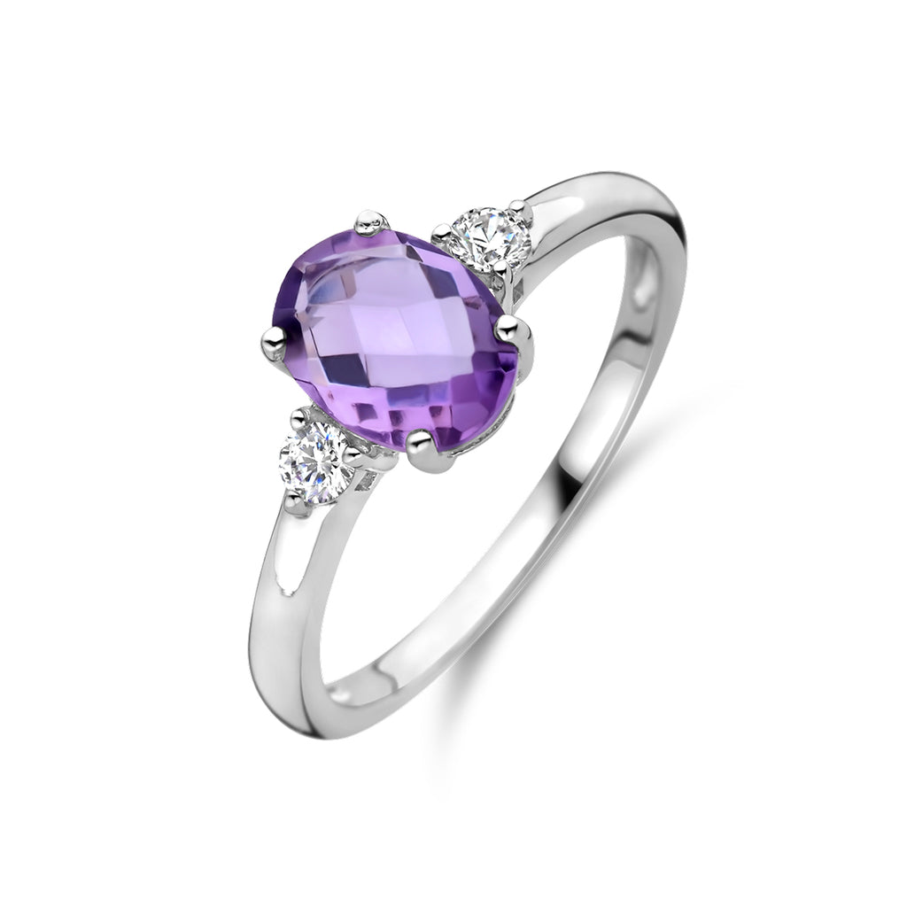Ring-Trilogie Zirkonia und Amethyst Silber rhodiniert