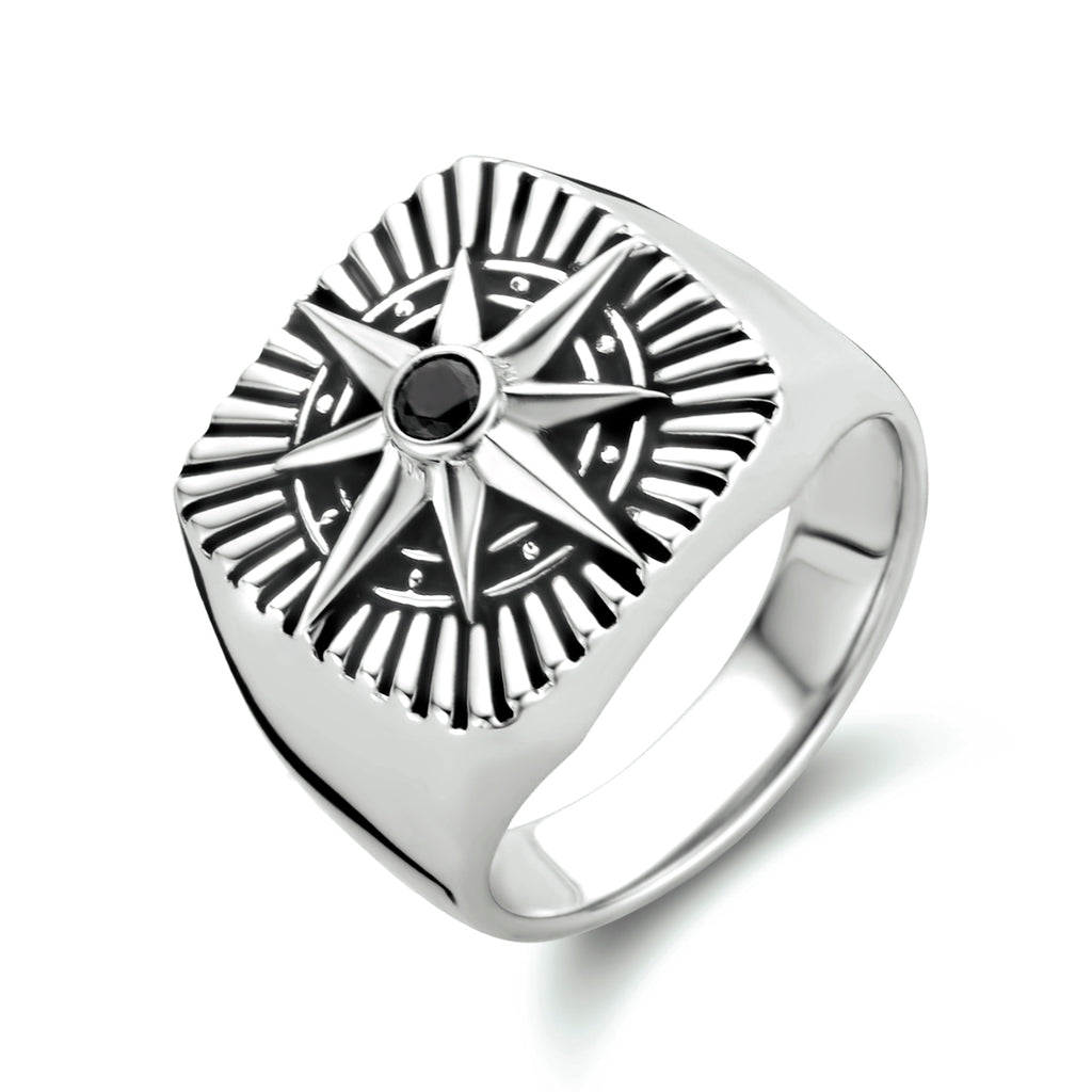 Siegelring Stern Zirkonia Silber rhodiniert