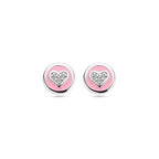 Ohrstecker Herz aus Zirkonia und rosa Emaille, Silber rhodiniert