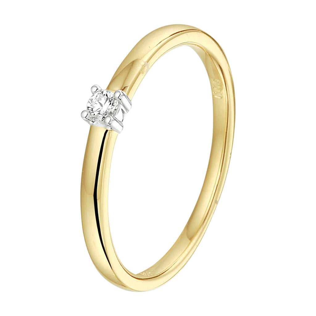 ring diamant 0.05ct h si 14K bicolor goud geel/wit