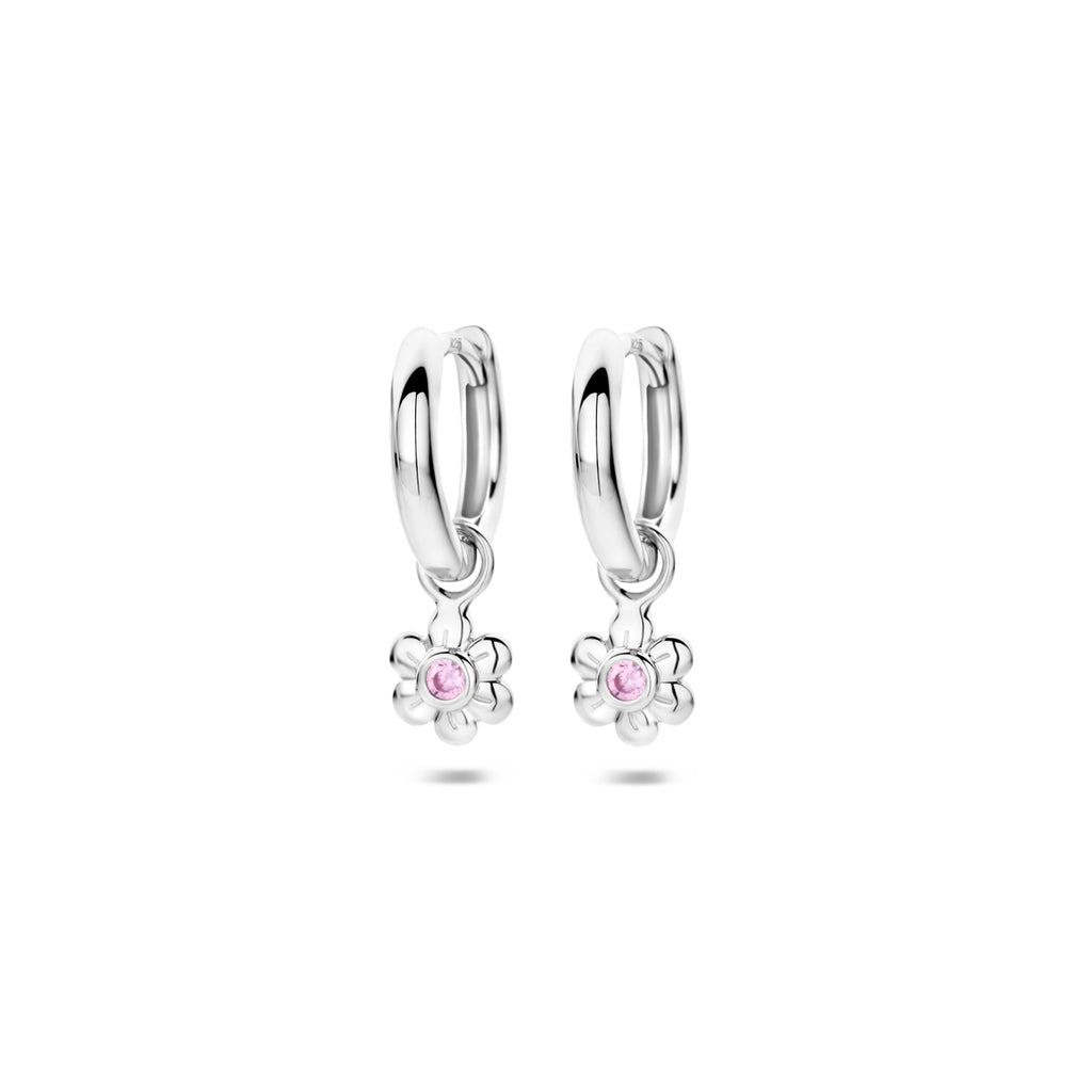 Ohrringe Blume rosa Zirkonia 12 mm Silber rhodiniert