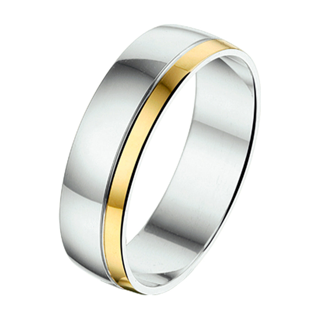 ring 6 mm zonder steen goud met zilver