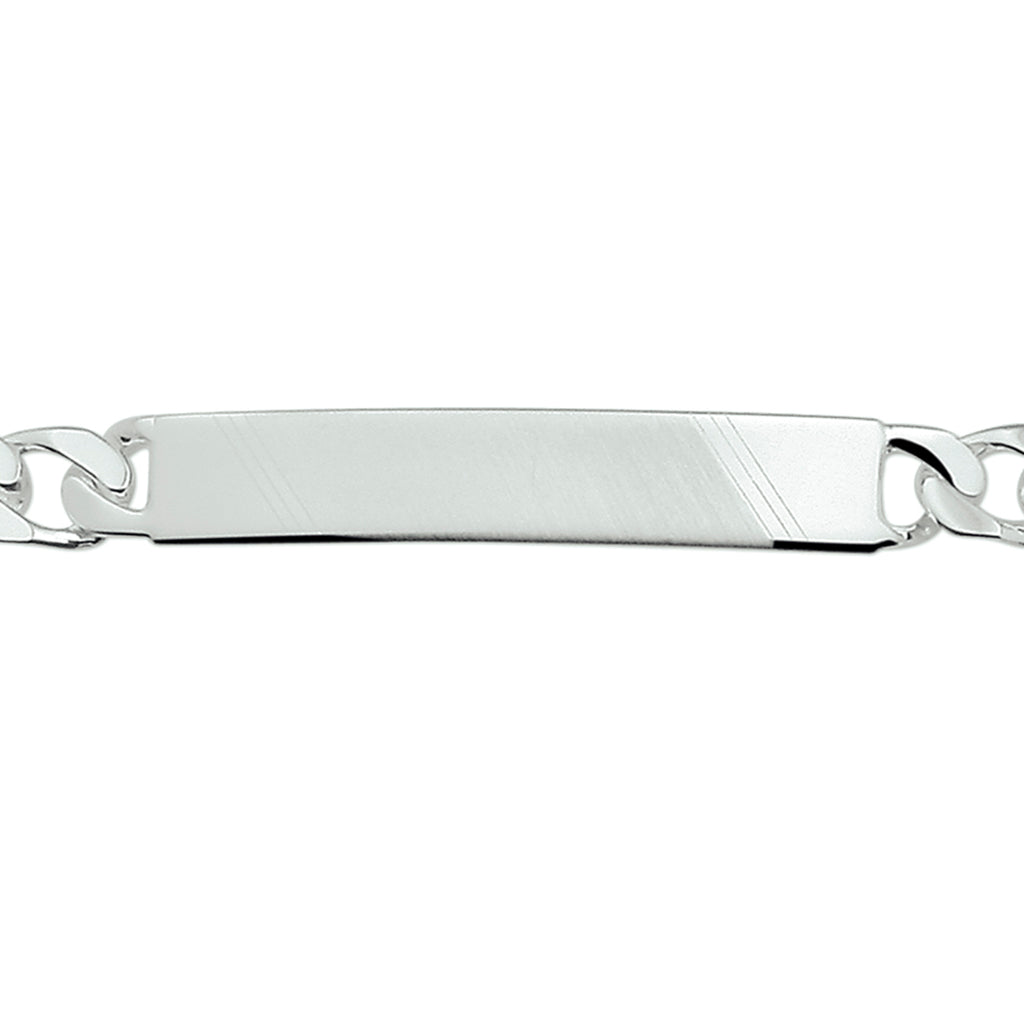 Gravurarmband Gourmet-Kette 6 Seiten geschliffen Platte 7 mm 21 cm Silber weiß