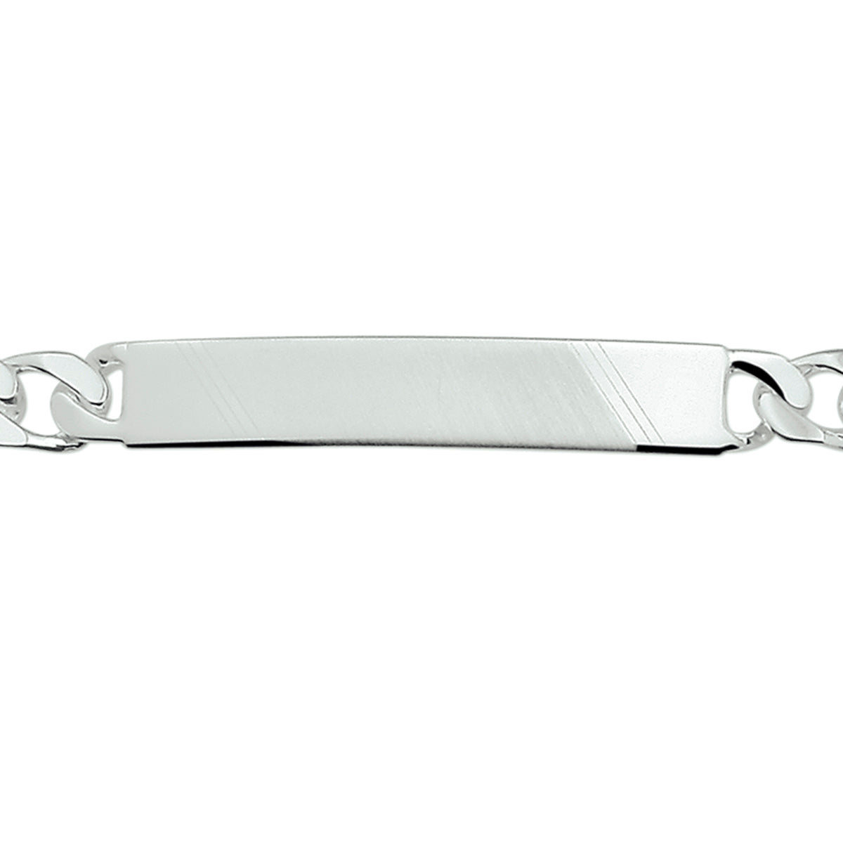 Gravurarmband Gourmet-Kette 6 Seiten geschliffen Platte 7 mm 21 cm Silber weiß