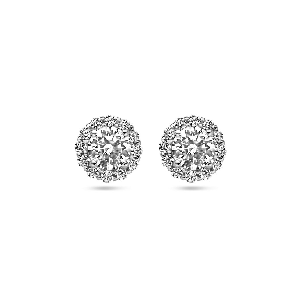 oorknoppen zirkonia halo zilver gerhodineerd