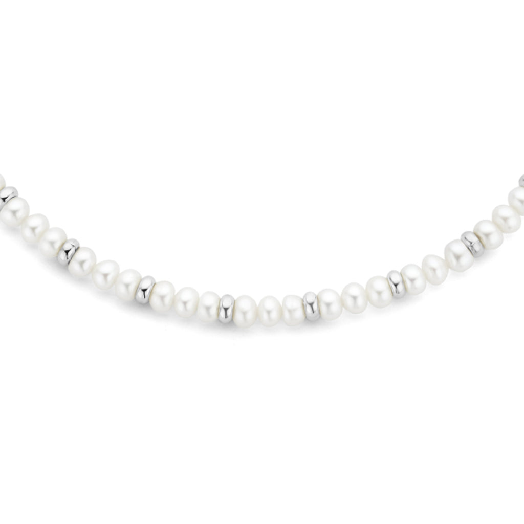 Halskette Perlen und Kugeln 6,5 mm 41 + 5 cm Silber rhodiniert