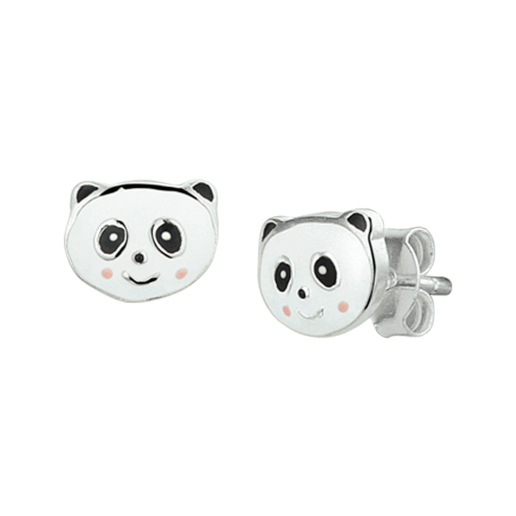 Ohrstecker Panda Emaille Silber Weiß