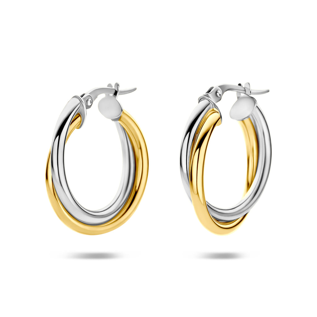 oorringen buis 4 mm 14K bicolor goud geel/wit