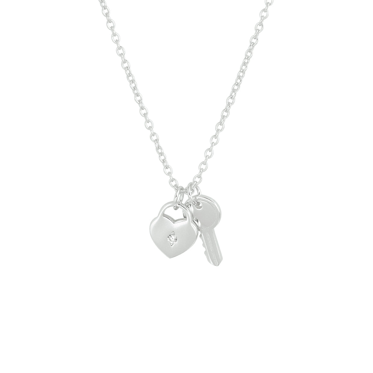 Halskette Herz und Schlüssel 41 + 4 cm Silber rhodiniert