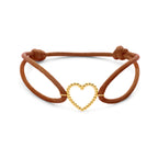 Armband braun Satin Herzchen 13 - 26 cm 14K Gold mit Gummi/Nylon/Leder