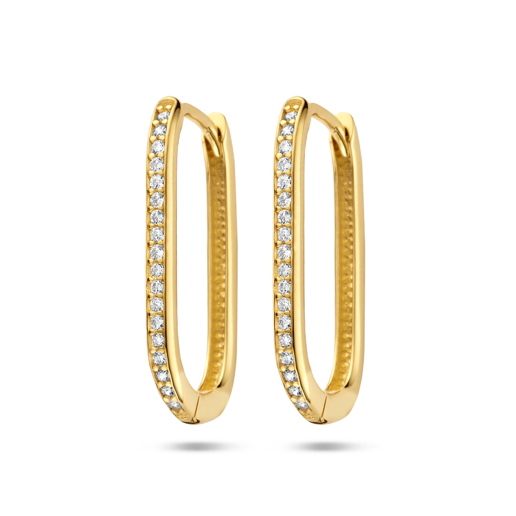 klapoorringen paperclip zirkonia 14K geelgoud - ovaal