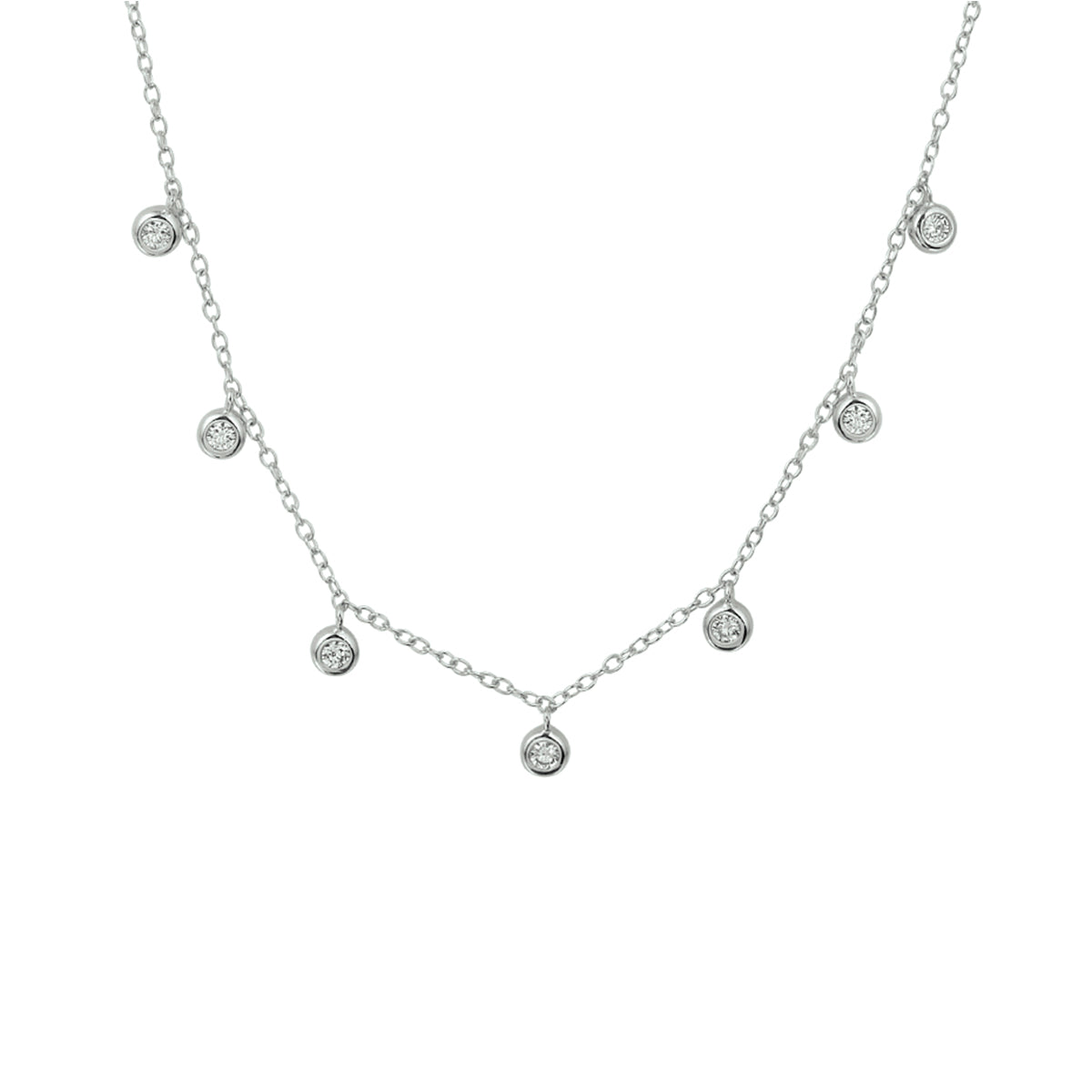 Halskette runder Zirkonia 41 + 4 cm Silber rhodiniert