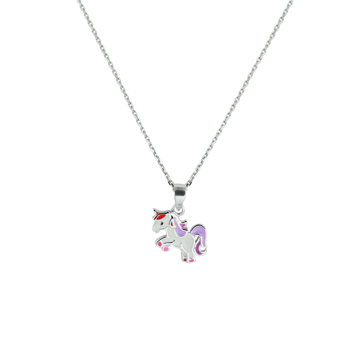 Halskette Emaille Einhorn 36 + 4 cm Silber rhodiniert