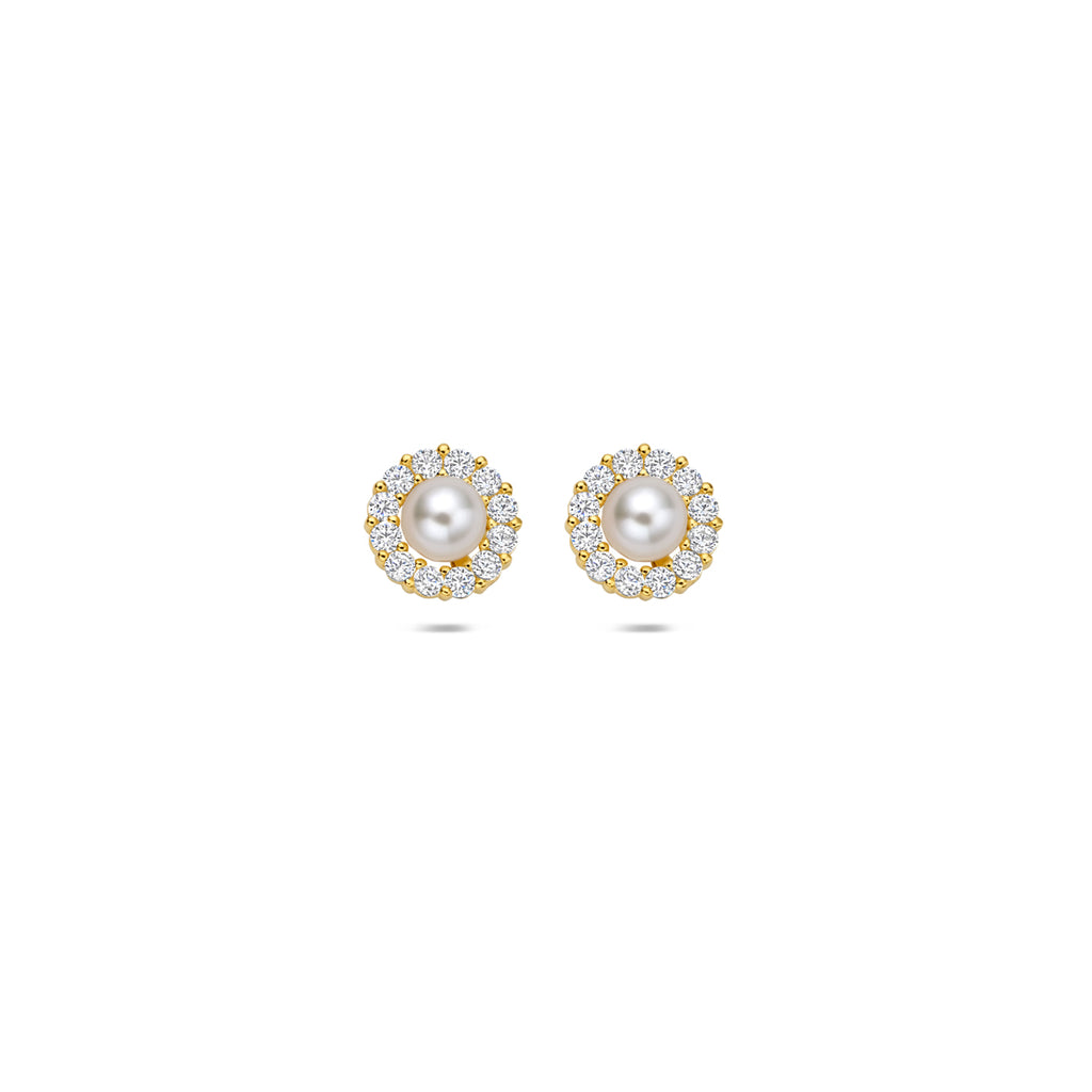 9 Karat Perlen- und Zirkonia-Ohrstecker 6,5 mm 9 Karat Gelbgold
