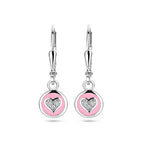 oorhangers  hart zirkonia en roze emaille brisur haak zilver gerhodineerd