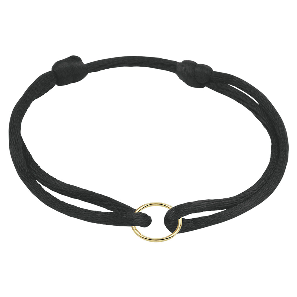 Armband Satin Schwarz Kreis 13 - 26 cm 14K Gold mit Gummi/Nylon/Leder