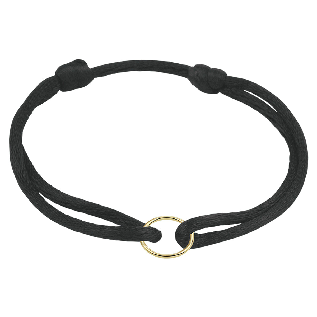 Armband Satin Schwarz Kreis 13 - 26 cm 14K Gold mit Gummi/Nylon/Leder