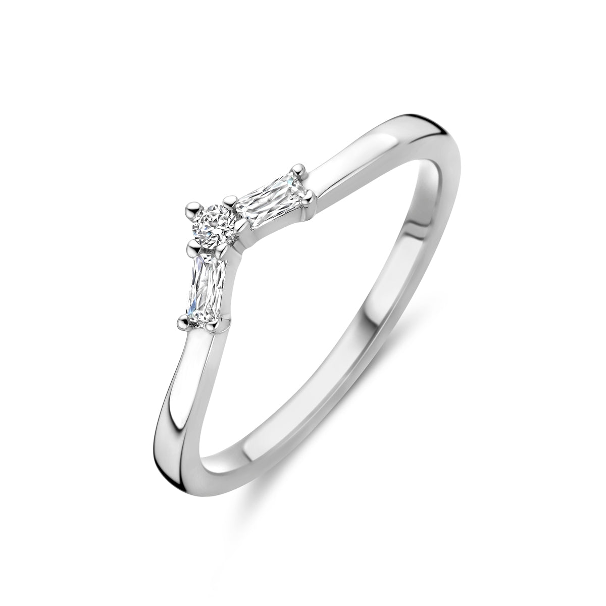 Ring mit Zirkonia, Silber rhodiniert