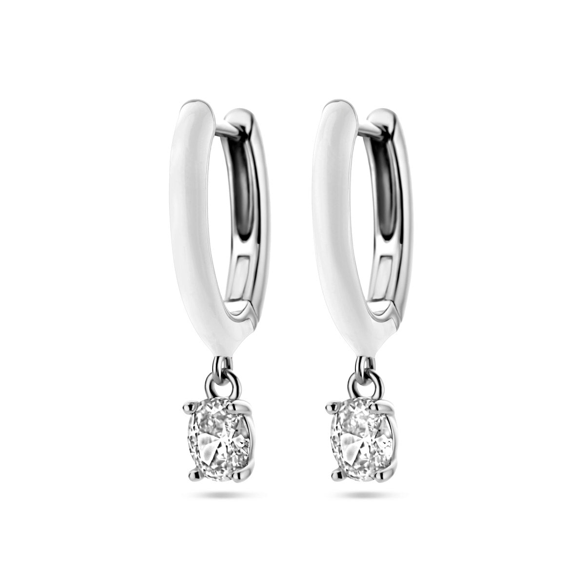 Ohrhänger mit Zirkonia und weißer Emaille, Silber rhodiniert