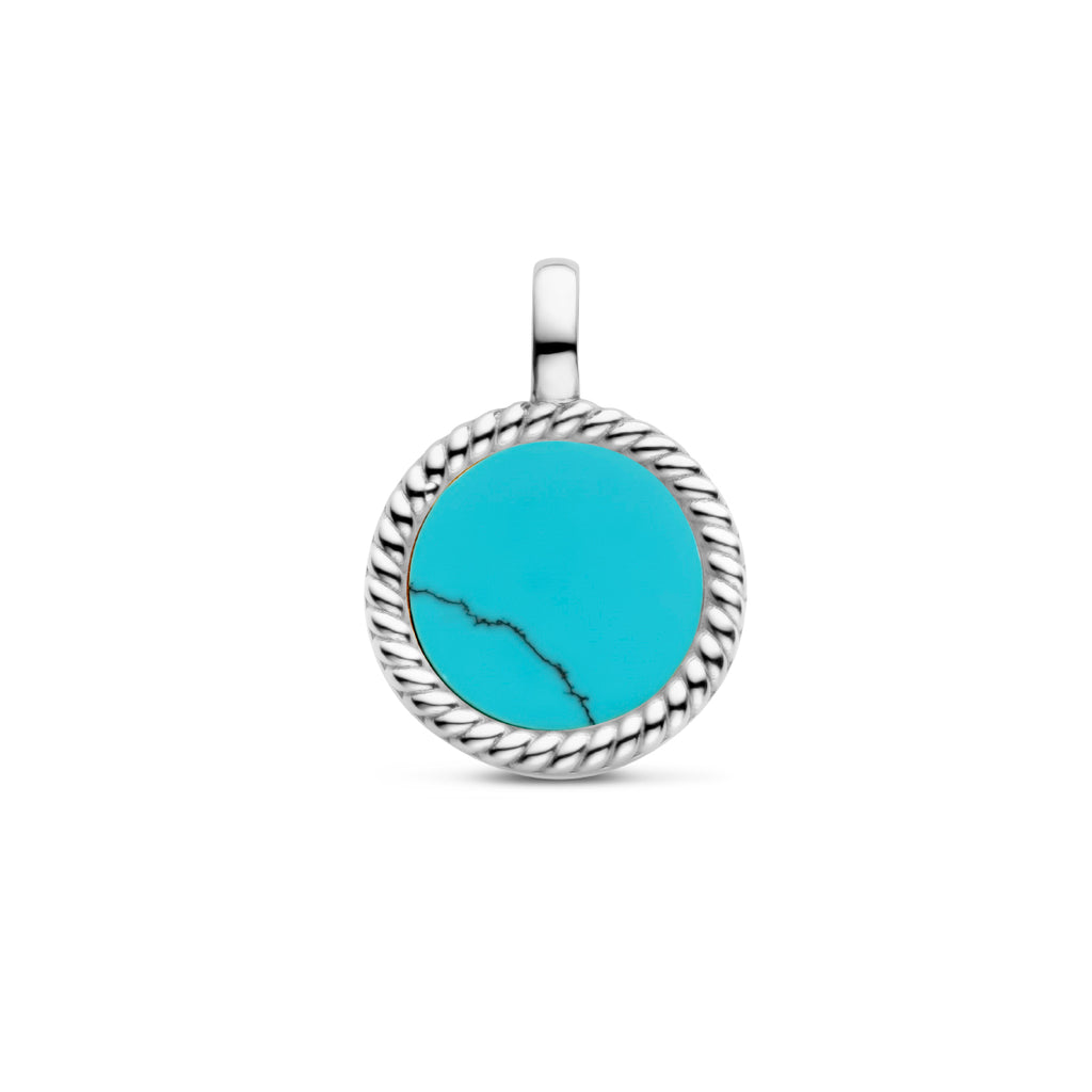 hanger rondje synth. turquoise edelstaal