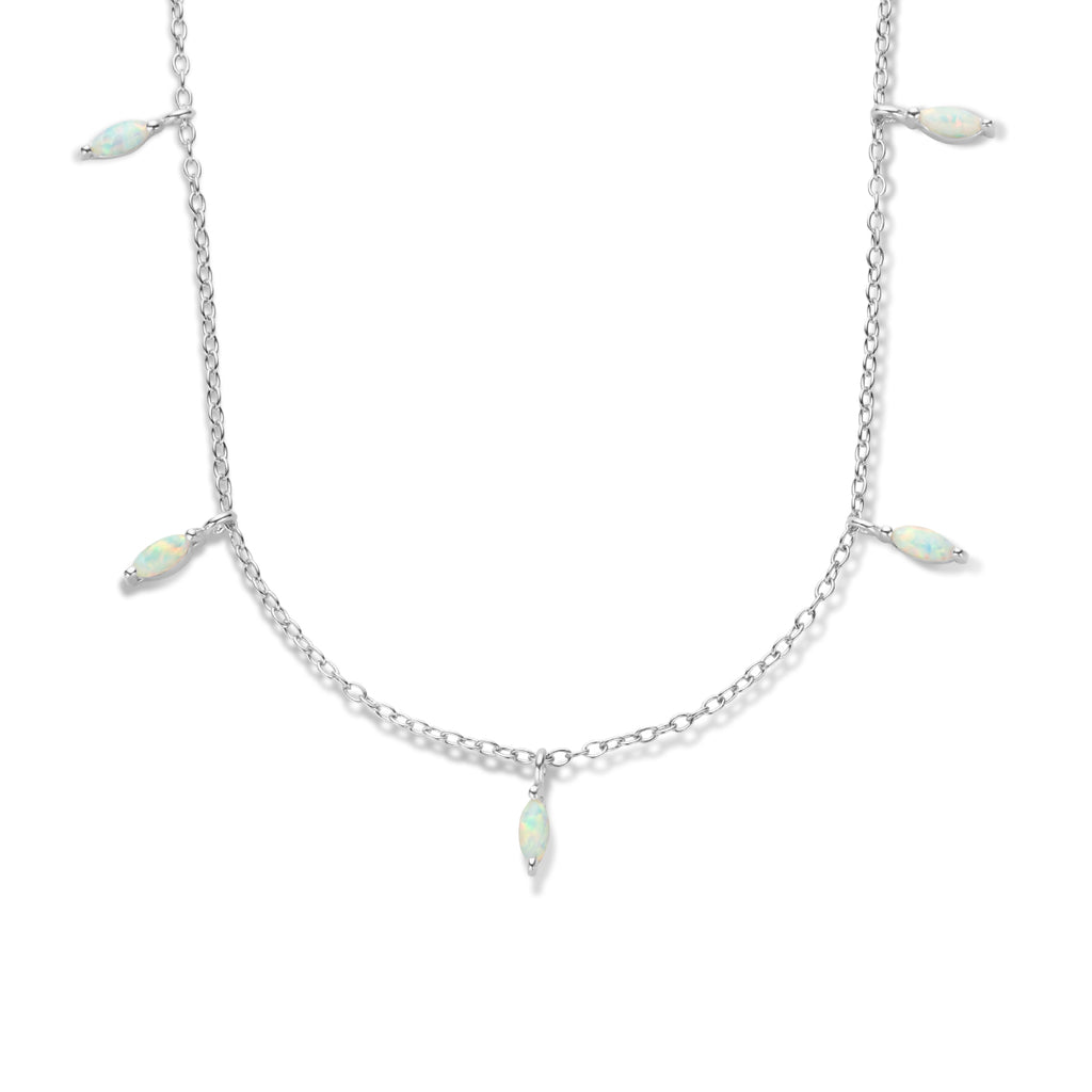 Halskette synth. Opal 41 + 4 cm Silber rhodiniert
