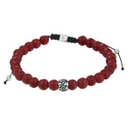 Perlenarmband roter Achat 6,5 mm 19 - 26 cm Silber rhodiniert mit Kautschuk/Nylon/Leder
