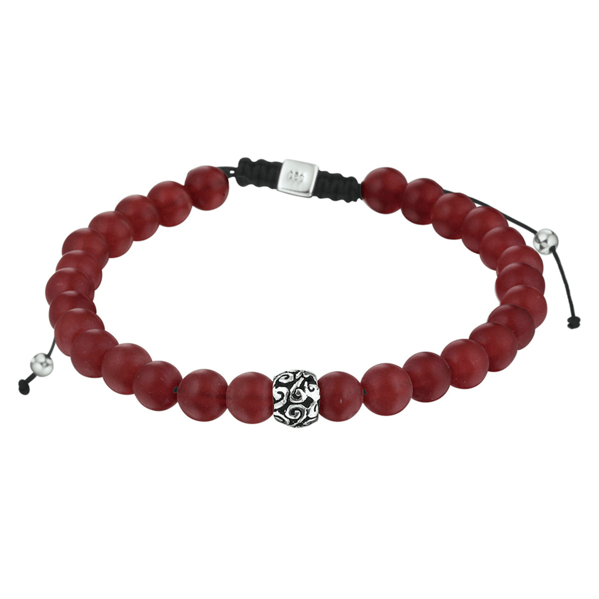 Perlenarmband roter Achat 6,5 mm 19 - 26 cm Silber rhodiniert mit Kautschuk/Nylon/Leder