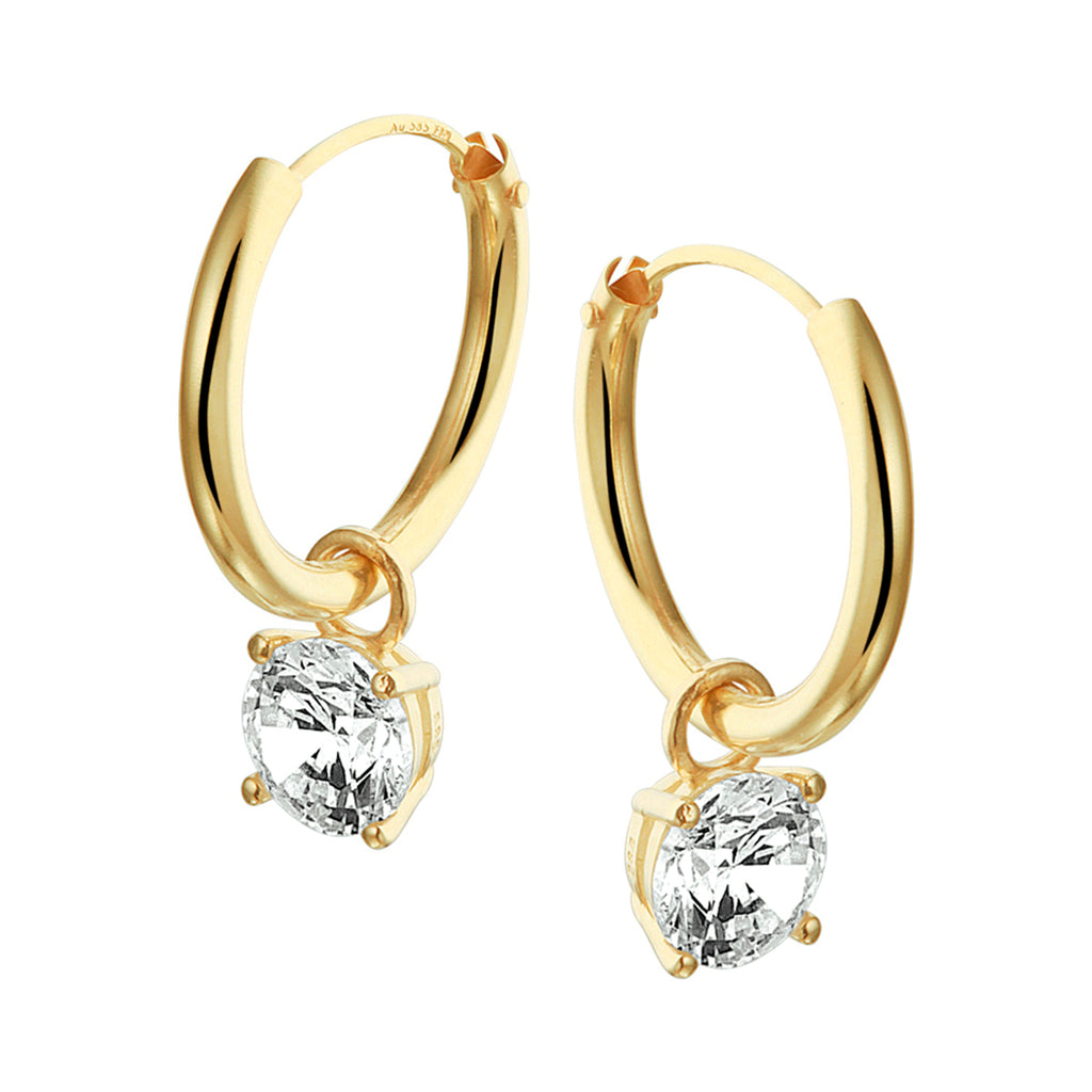 klapoorringen met hangers zirkonia 14K geelgoud