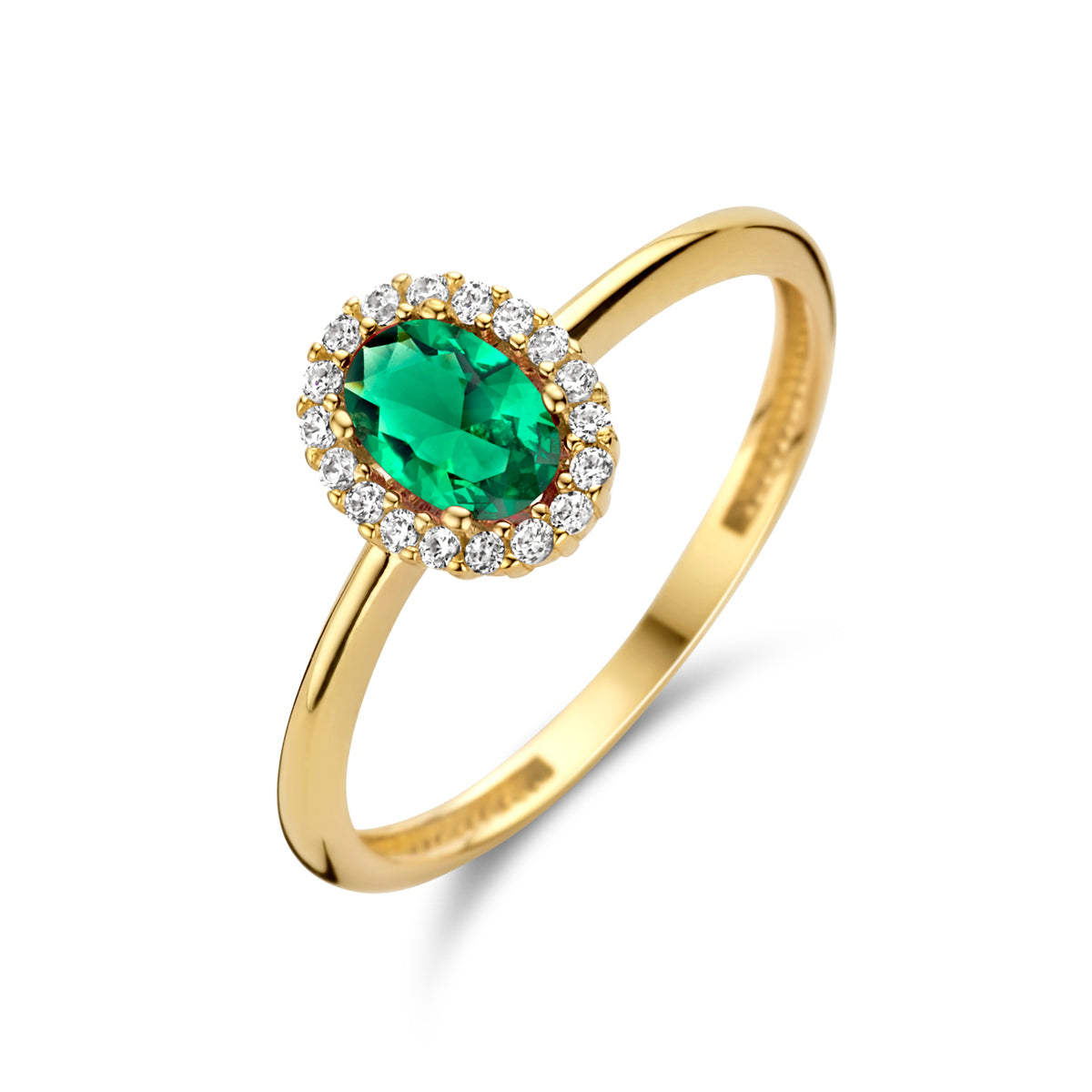 Ring grüner und weißer Zirkonia Halo 14K Gelbgold