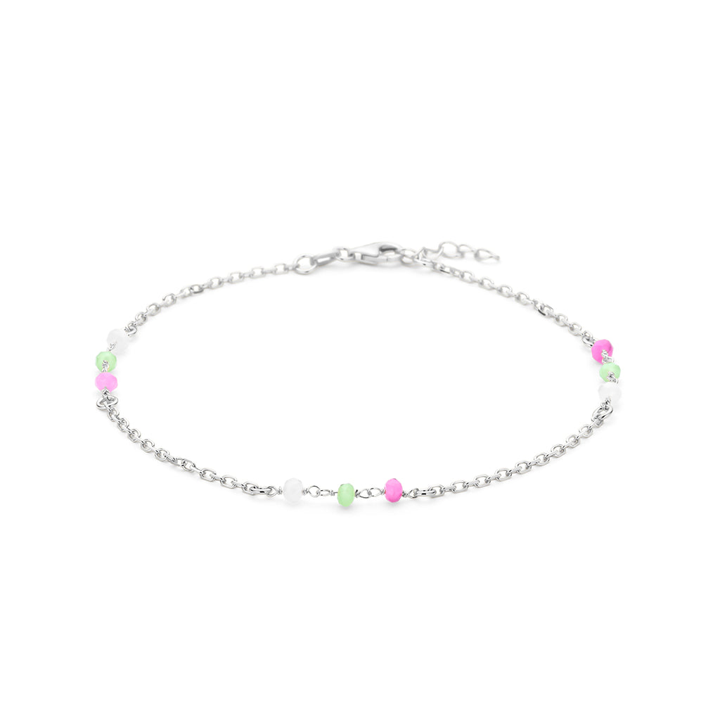 Fußkettchen mehrere Farben Kristallkugeln 24 + 2 cm Silber rhodiniert