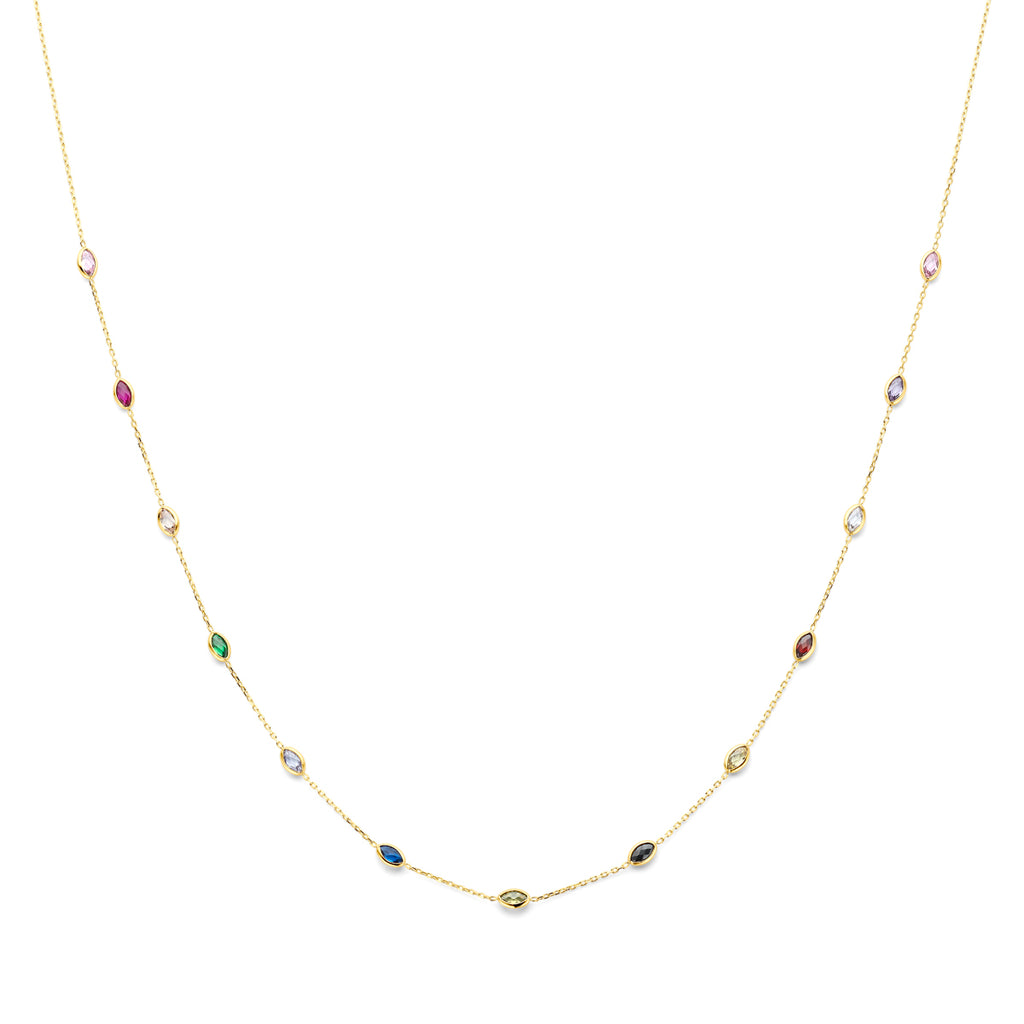 collier gekleurd zirkonia 41 - 43 - 45 cm 14K geelgoud