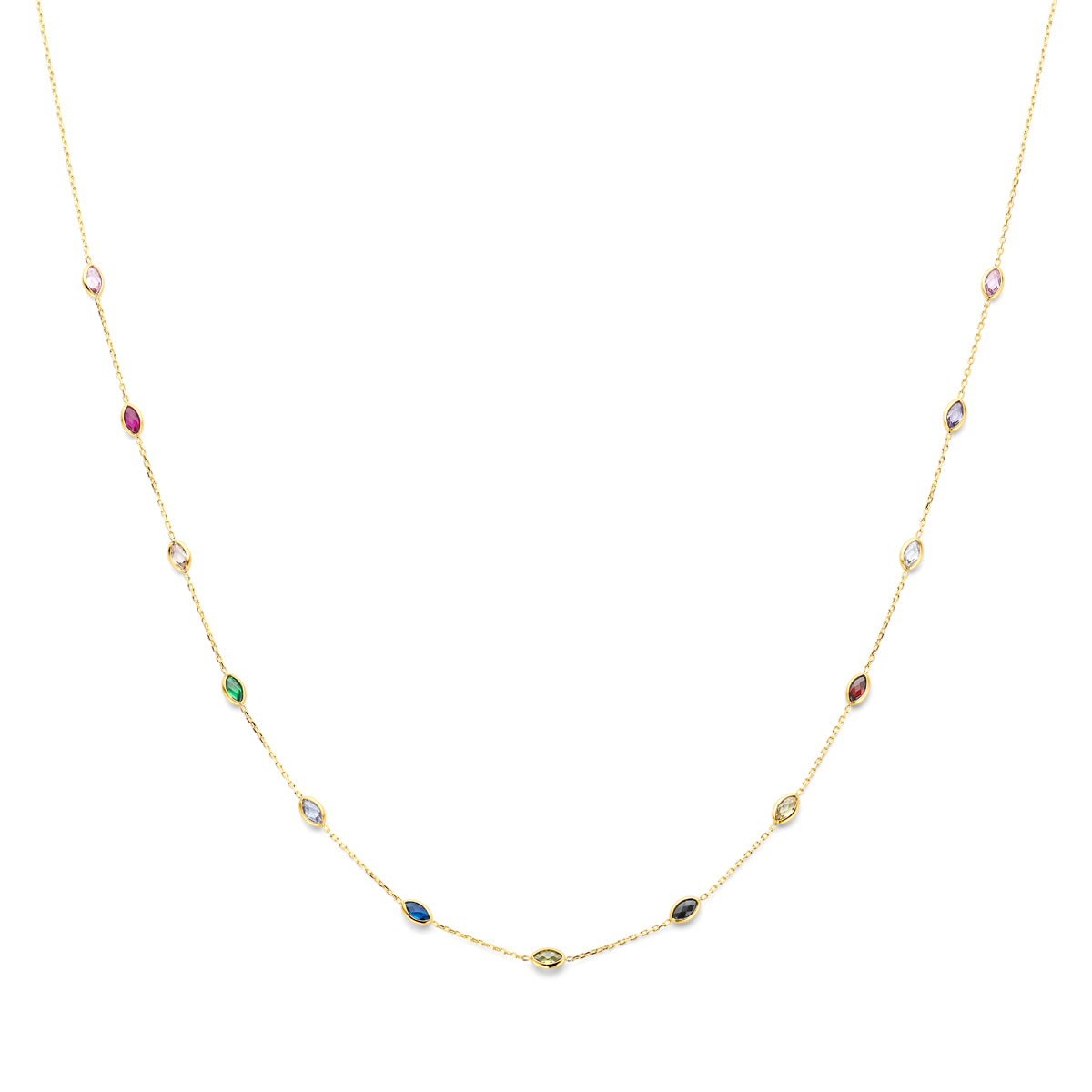 collier gekleurd zirkonia 41 - 43 - 45 cm 14K geelgoud