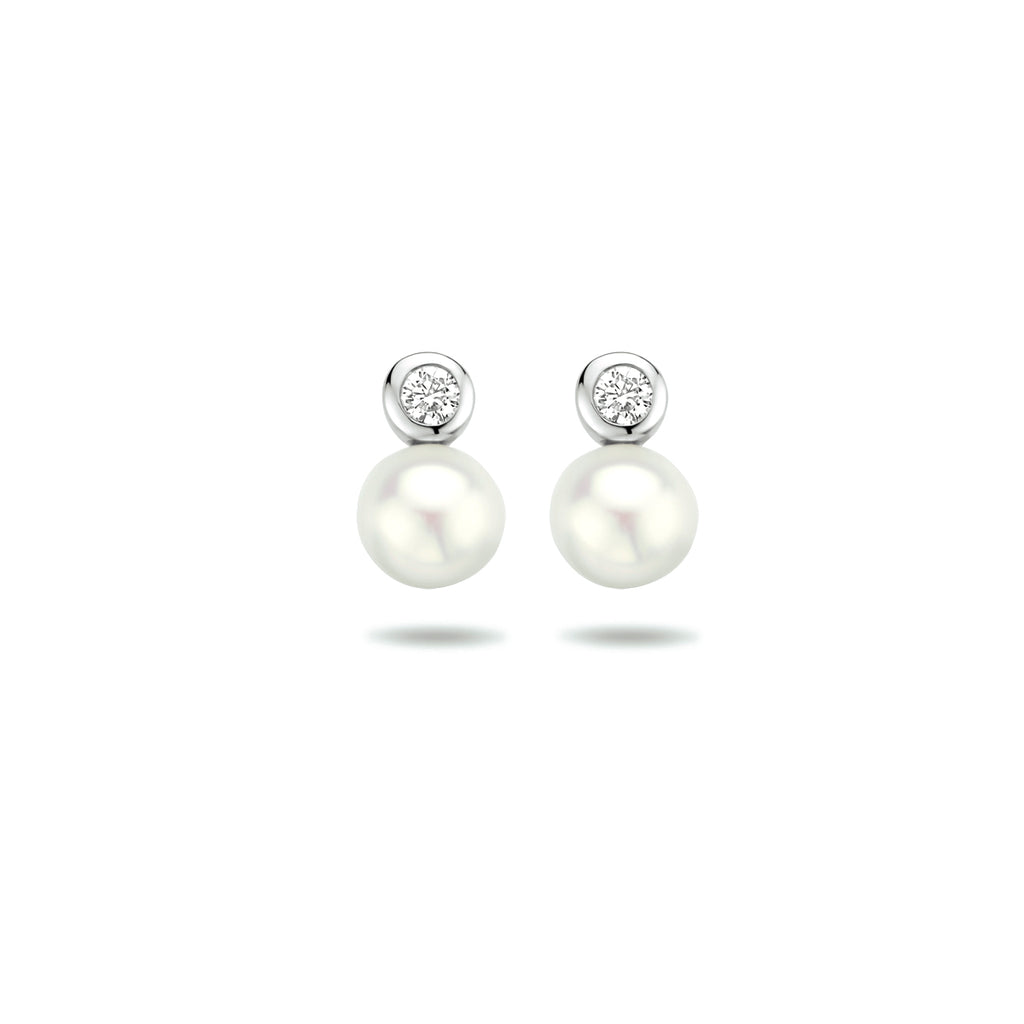 Ohrstecker Perle und Zirkonia Silber rhodiniert