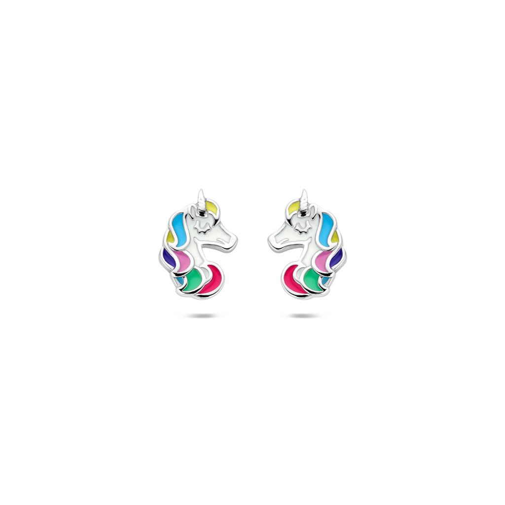 Ohrstecker Einhorn Emaille 10 mm rhodiniertes Silber