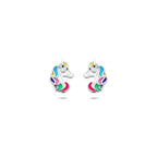 Ohrstecker Einhorn Emaille 10 mm rhodiniertes Silber