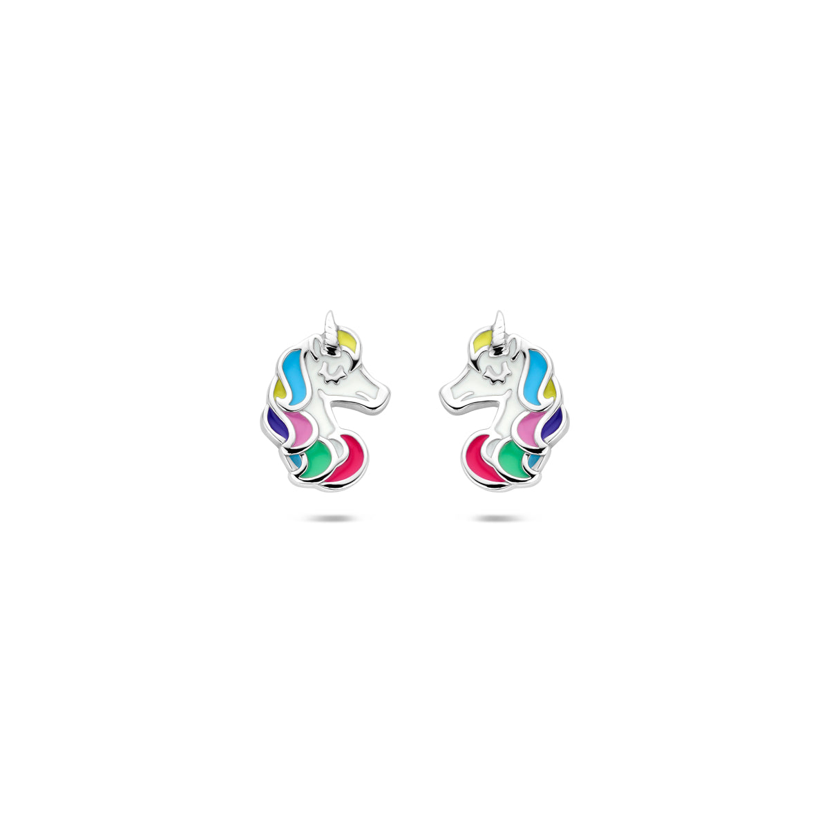 Ohrstecker Einhorn Emaille 10 mm rhodiniertes Silber