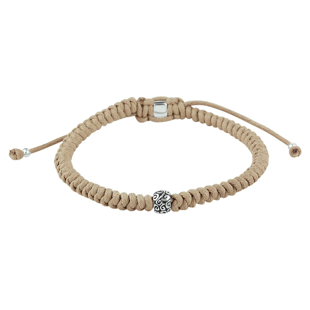 Armband Beige 7 mm 19 - 26 cm Silber rhodiniert mit Kautschuk/Nylon/Leder
