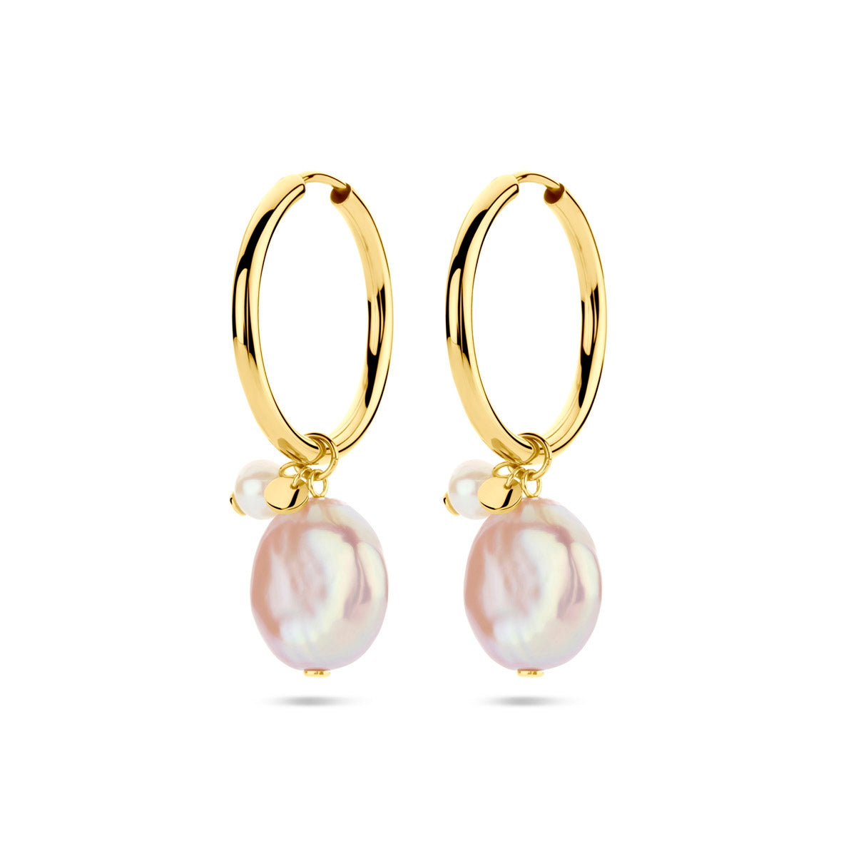 klapoorringen keshi en parel 36 mm 14K geelgoud