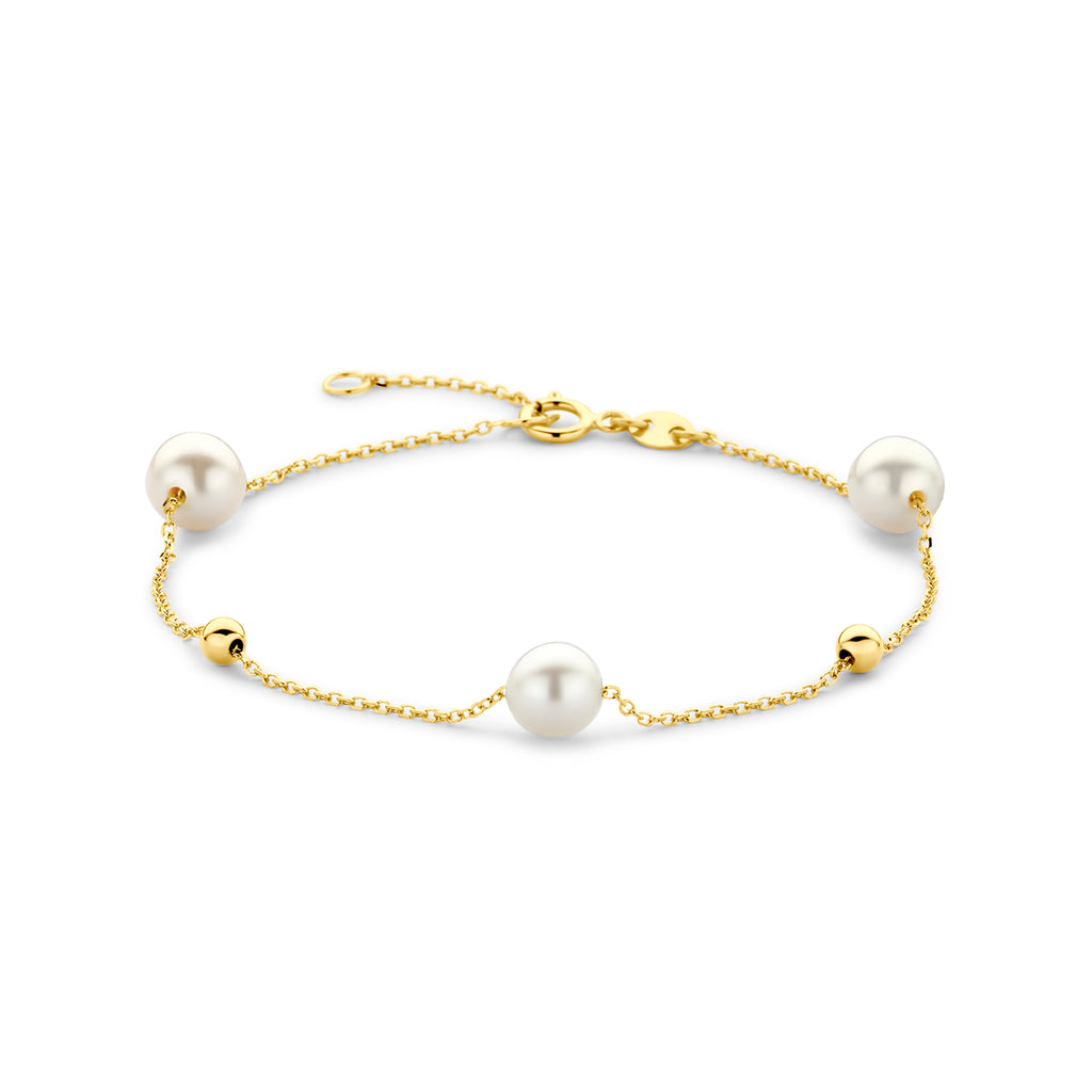 Armband Kügelchen und Perlen 16,5 - 18,5 cm 14K Gelbgold