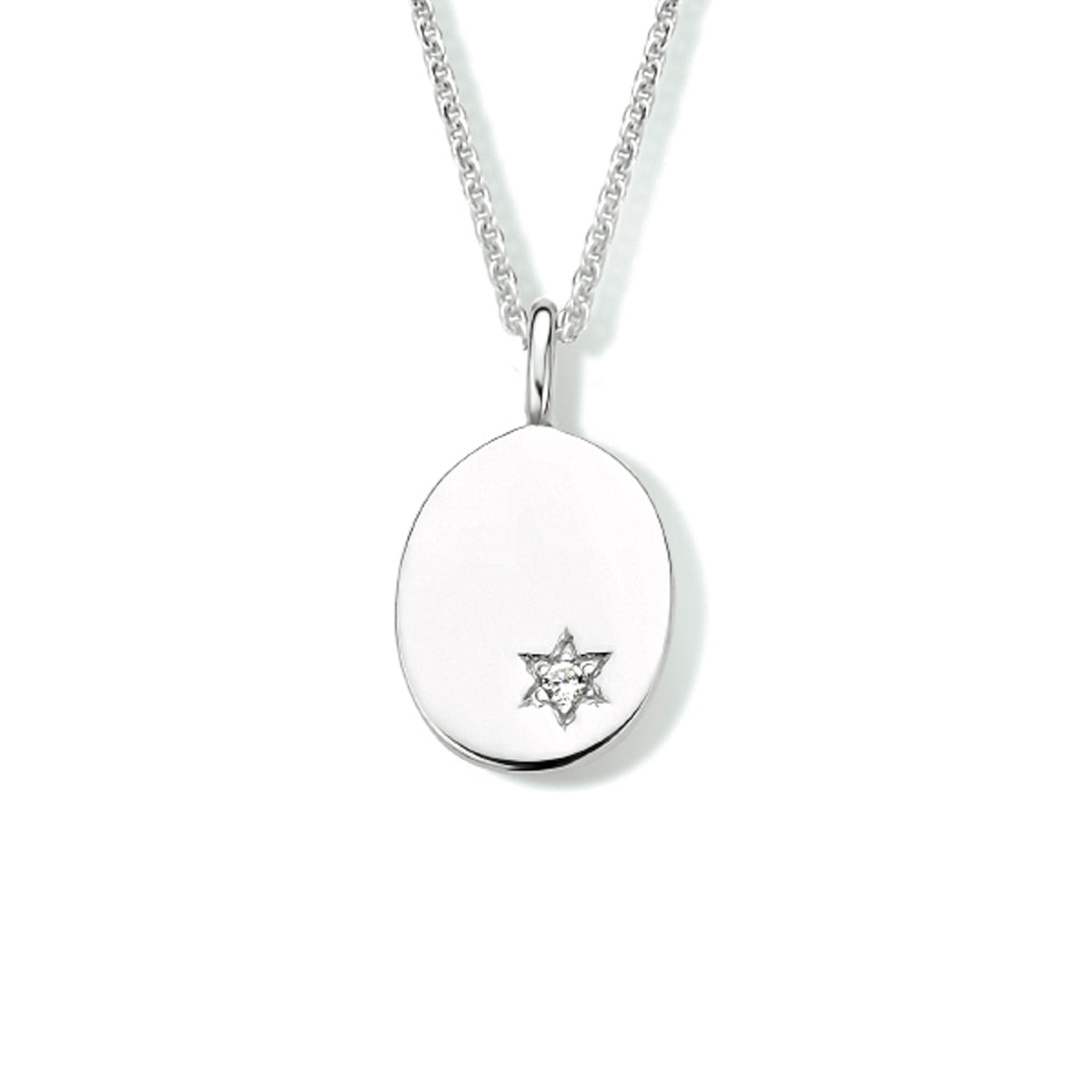 Gravurkette Oval Zirkonia 41 + 4 cm Silber rhodiniert
