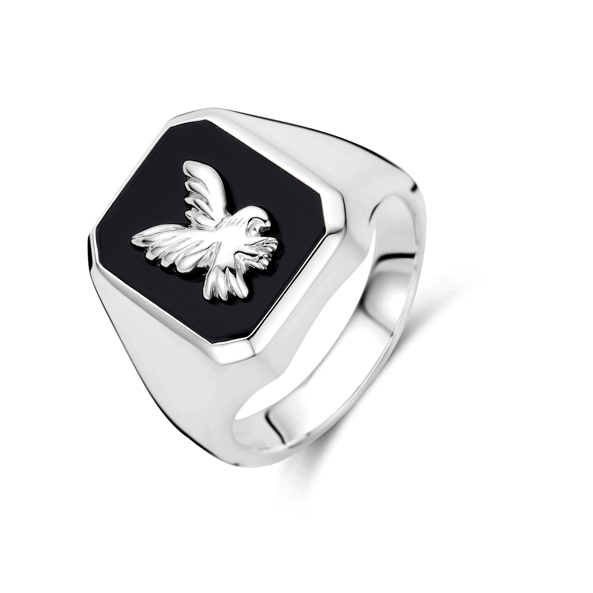 Siegelring aus massivem Adler-Onyx, silberweiß