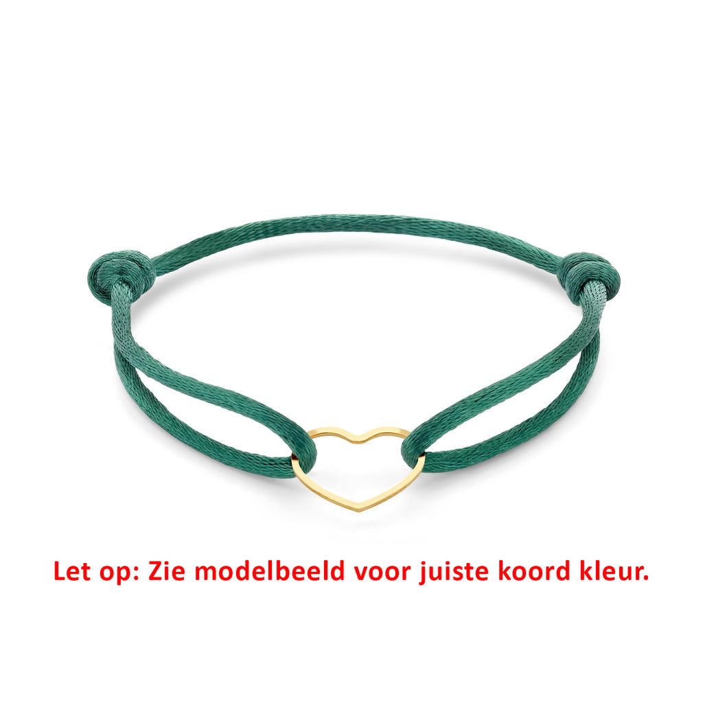 Armband Satin grün Herz 13 - 26 cm vergoldet (mit Gummi/Nylon/Leder)
