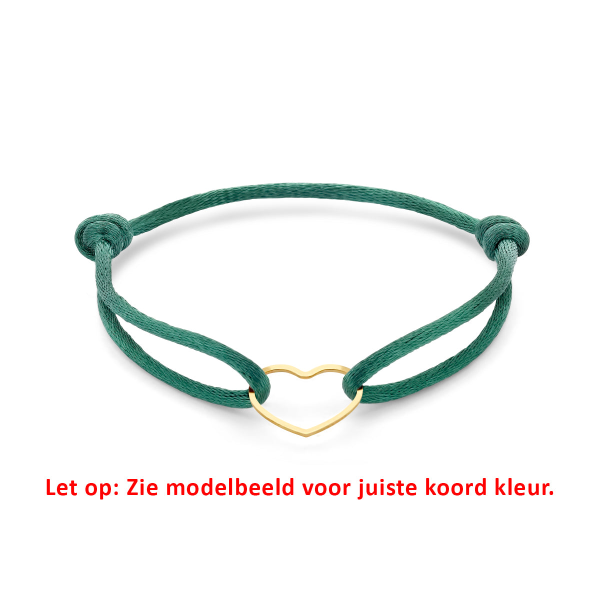 Armband Satin grün Herz 13 - 26 cm vergoldet (mit Gummi/Nylon/Leder)