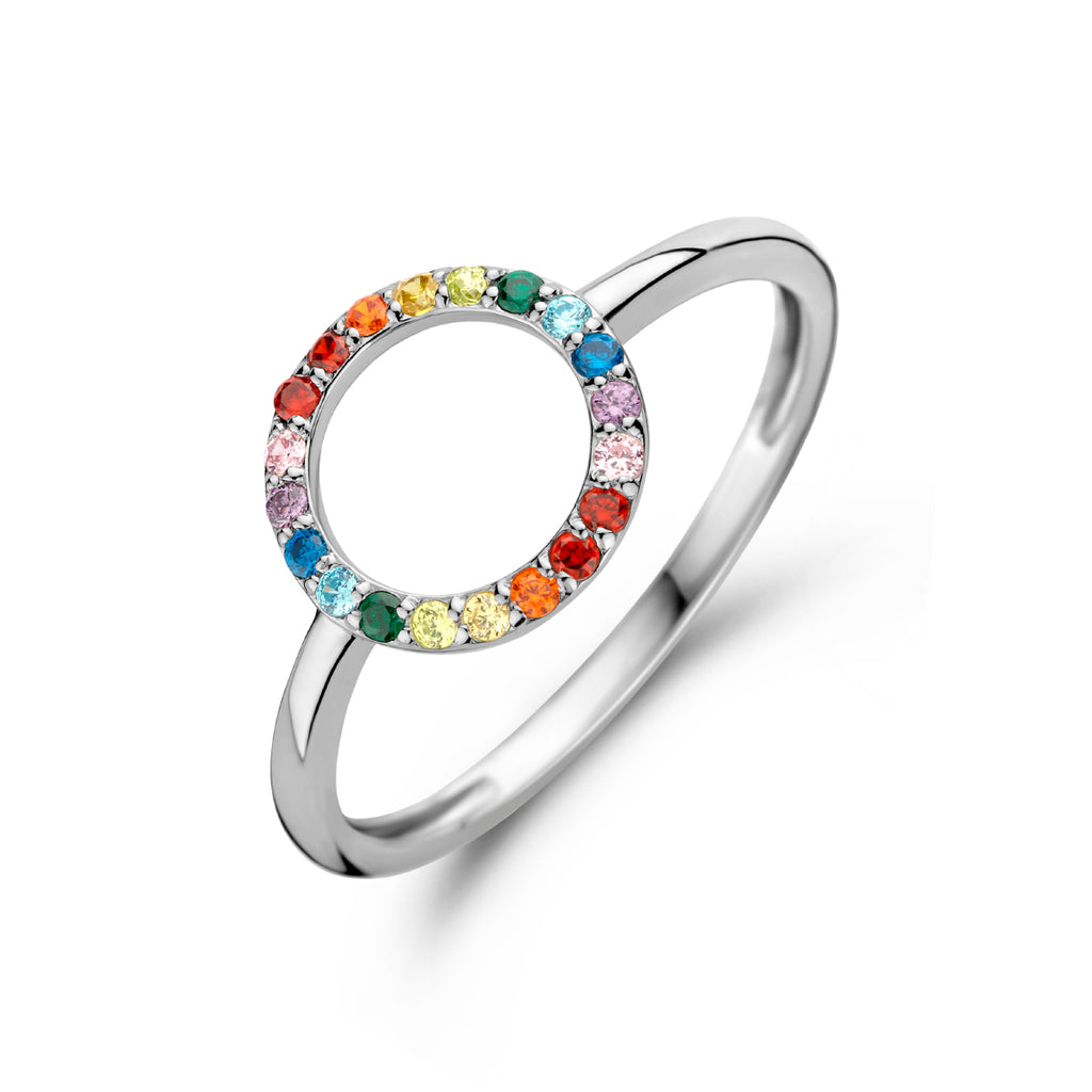 Ring runder Regenbogen-Zirkonia-Silber rhodiniert