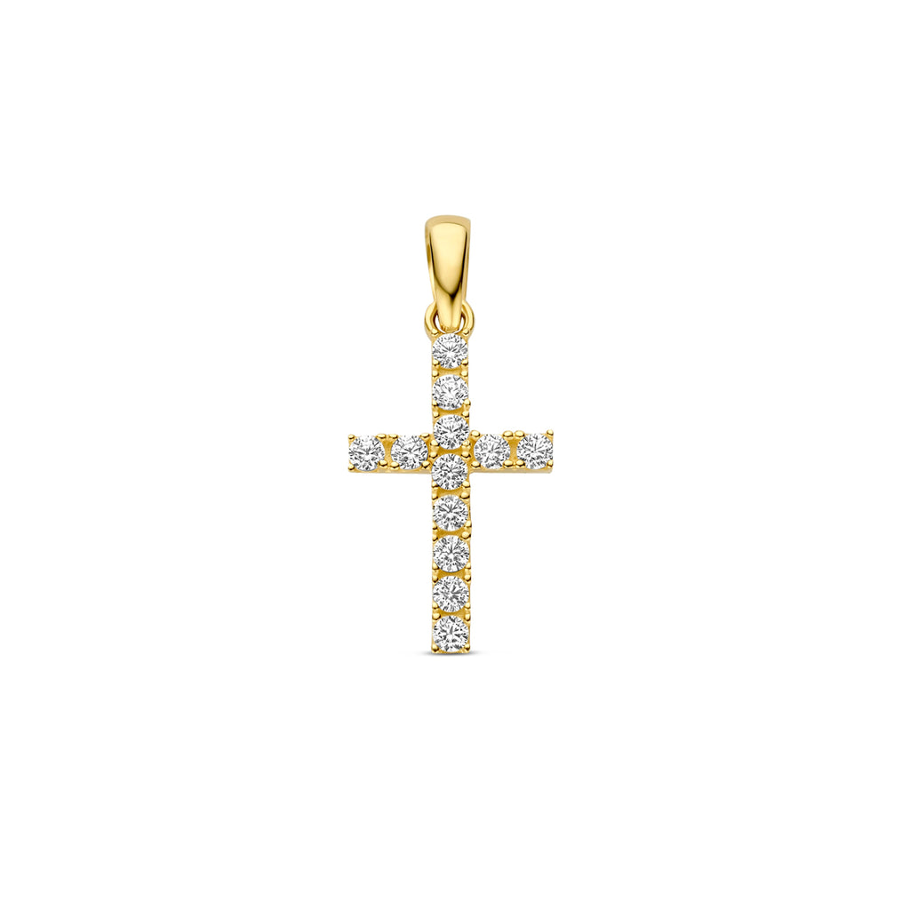 Anhänger Kreuz Zirkonia 13,5 mm 14K Gelbgold