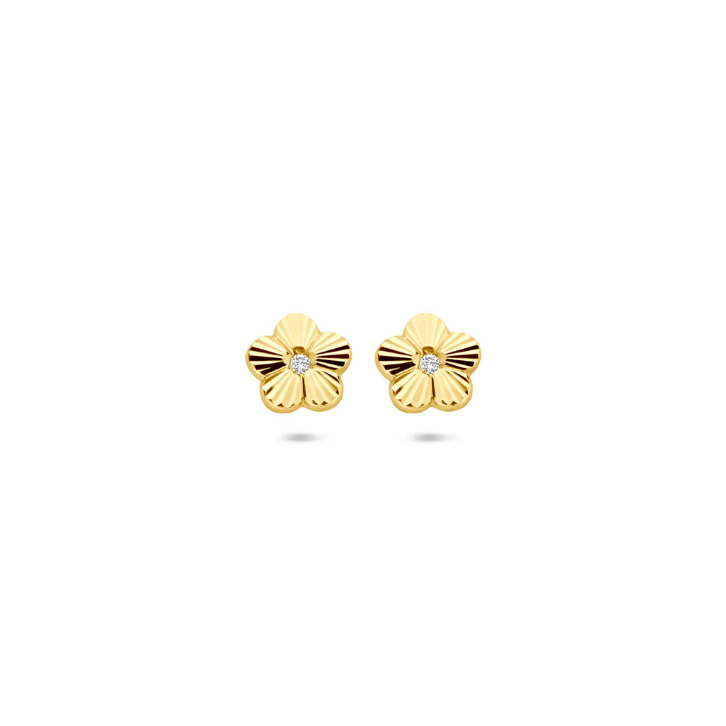 oorknoppen bloem zirkonia gediamanteerd 6 mm 14K geelgoud